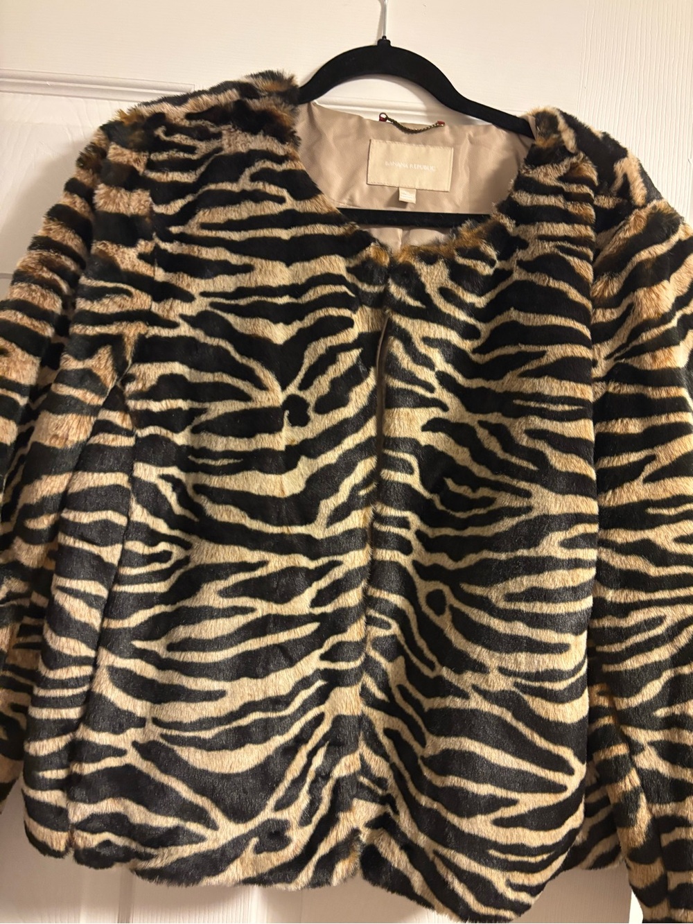 Banana Republic Faux Fur Zebra-Print Jacket - Black & Tan